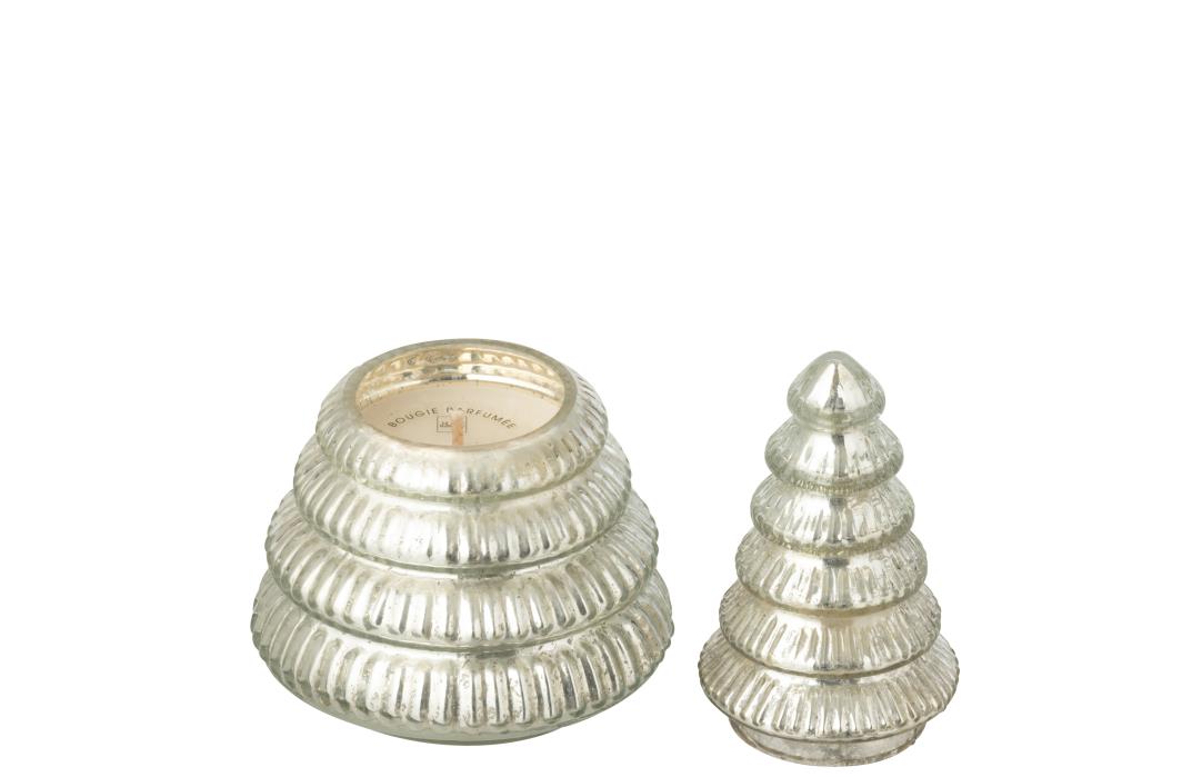 J-Line geurkaars Boom Geribbeld - glas - zilver - small