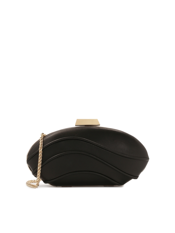 Chic black ellipse-shaped clutch bag