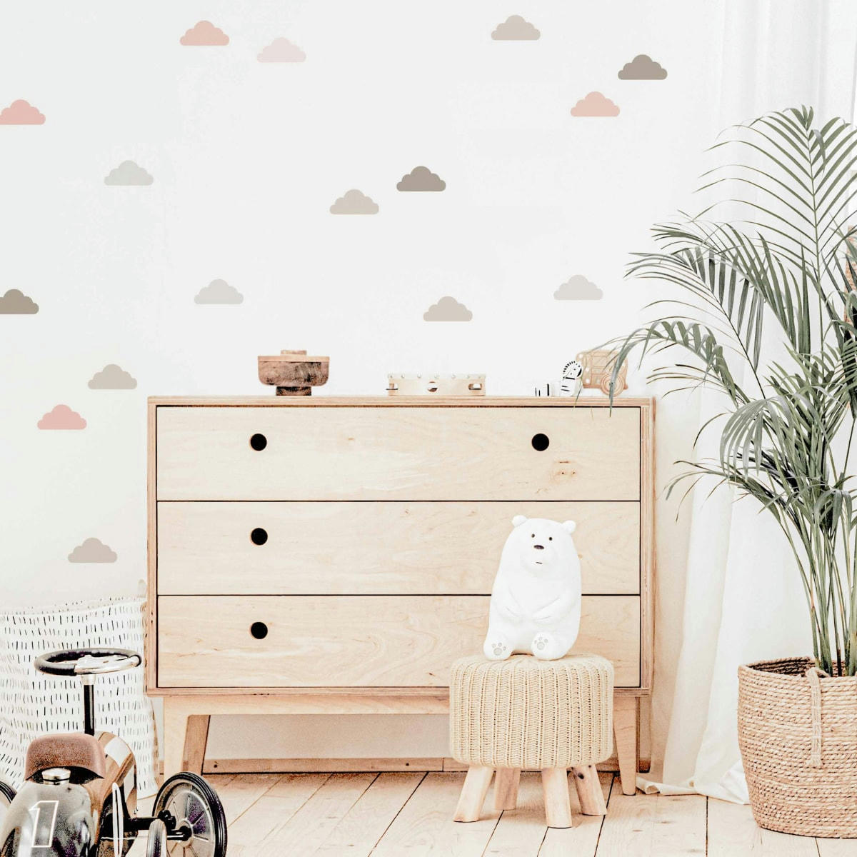 CLOUDS2 - Stickers muraux en vinyle nuages rose et gris tourterelle