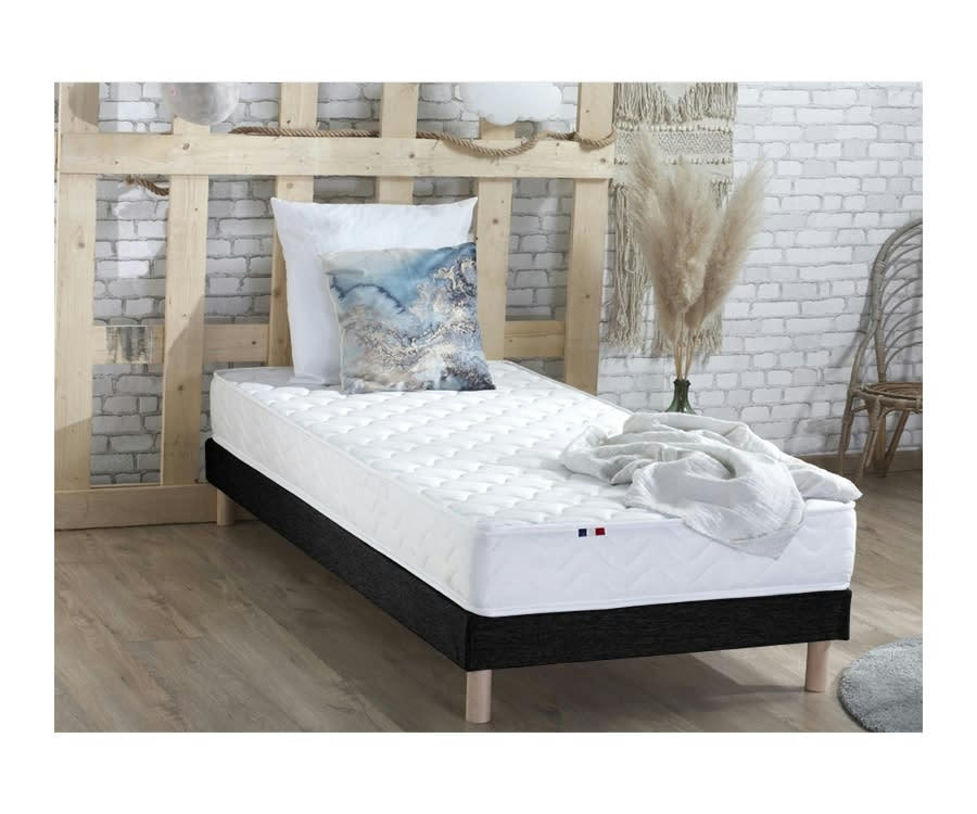 ENSEMBLE INITIAL - Ensemble matelas accueil latex 3 zones sommier noir 90x190