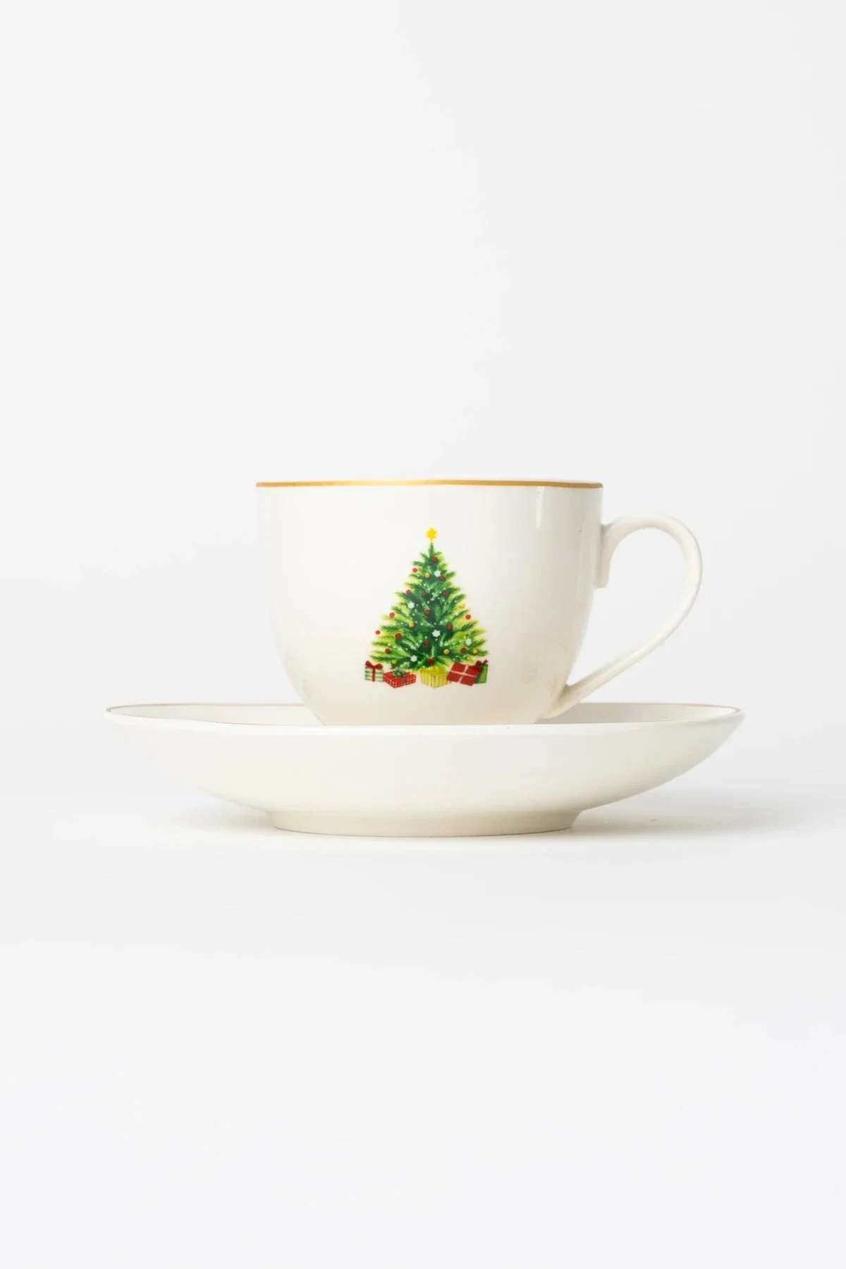 Set Of 4 Christmas Tree Cup & Saucer