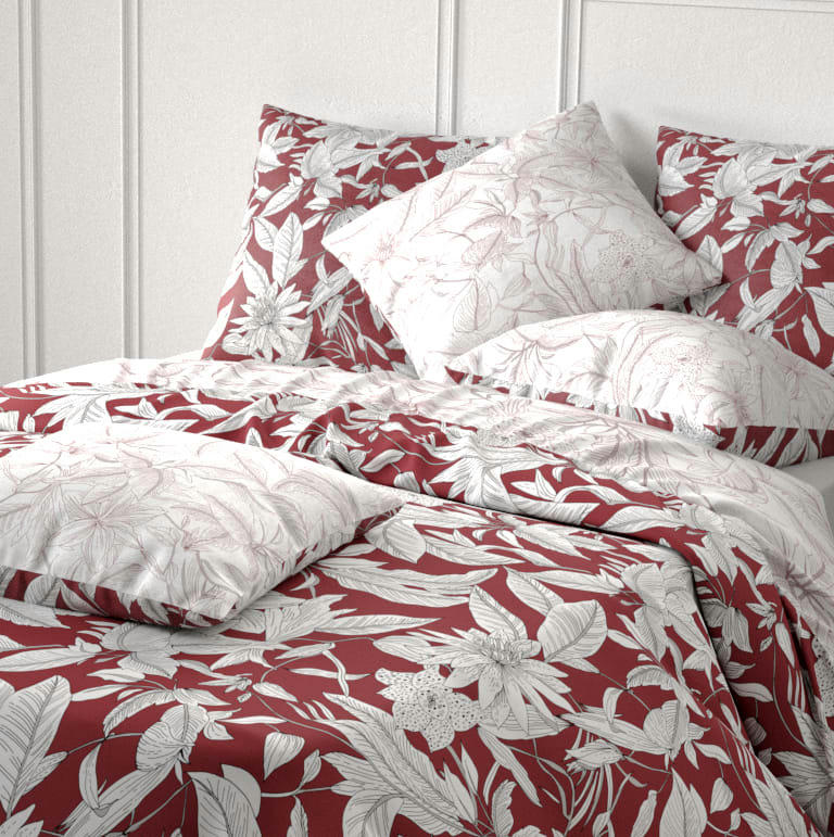 BONHEUR - Parure housse de couette percale de coton rouge 220x240 cm