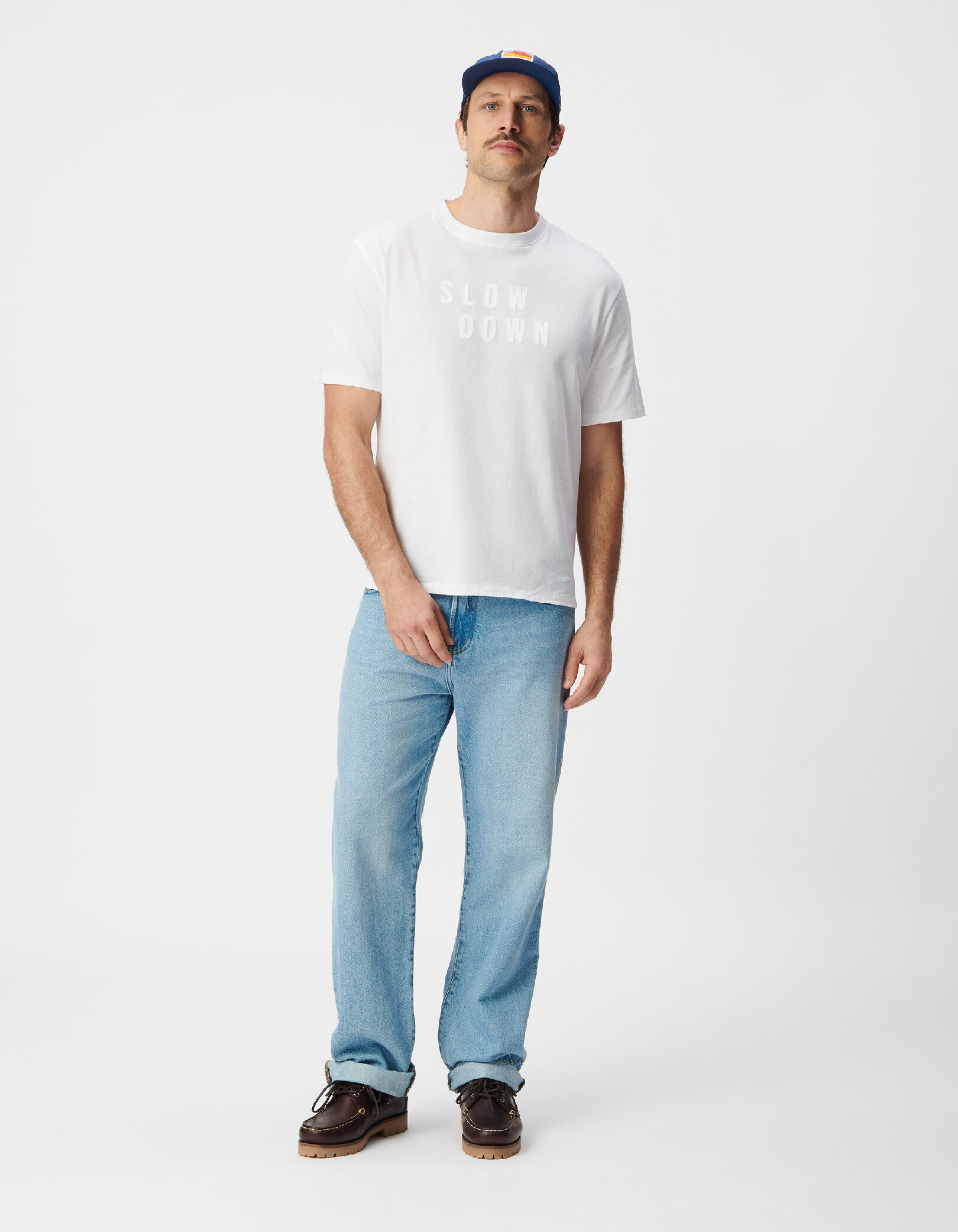 T-shirt blanc message flocage velours Homme