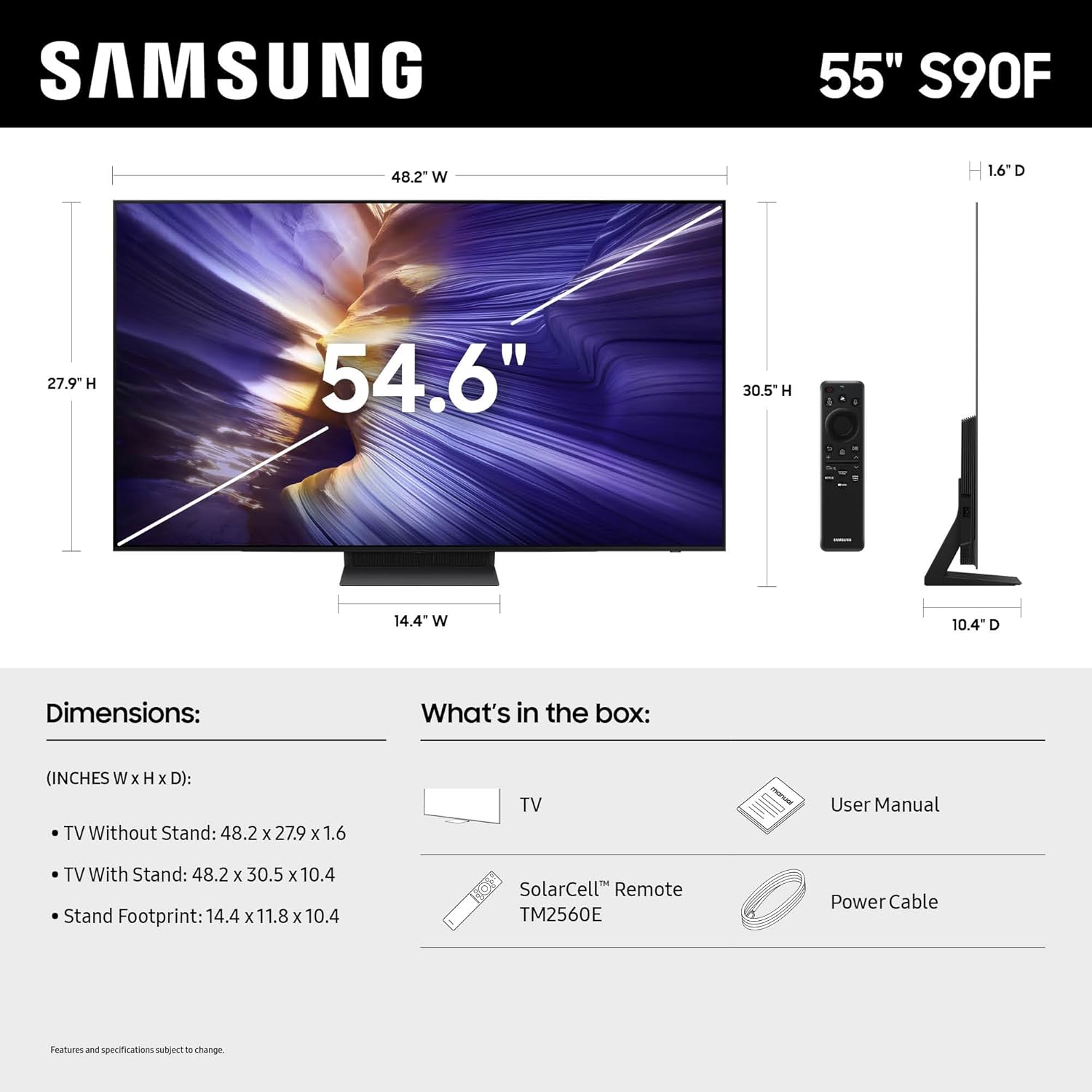 Samsung 55-Inch Class OLED S90F 4K Smart TV (2025 Model) NQ4 AI Gen3 Processor  Upscaling Pro  HDR +  Motion Xcelerator 144Hz  Samsung Vision AI  Alexa Built-in