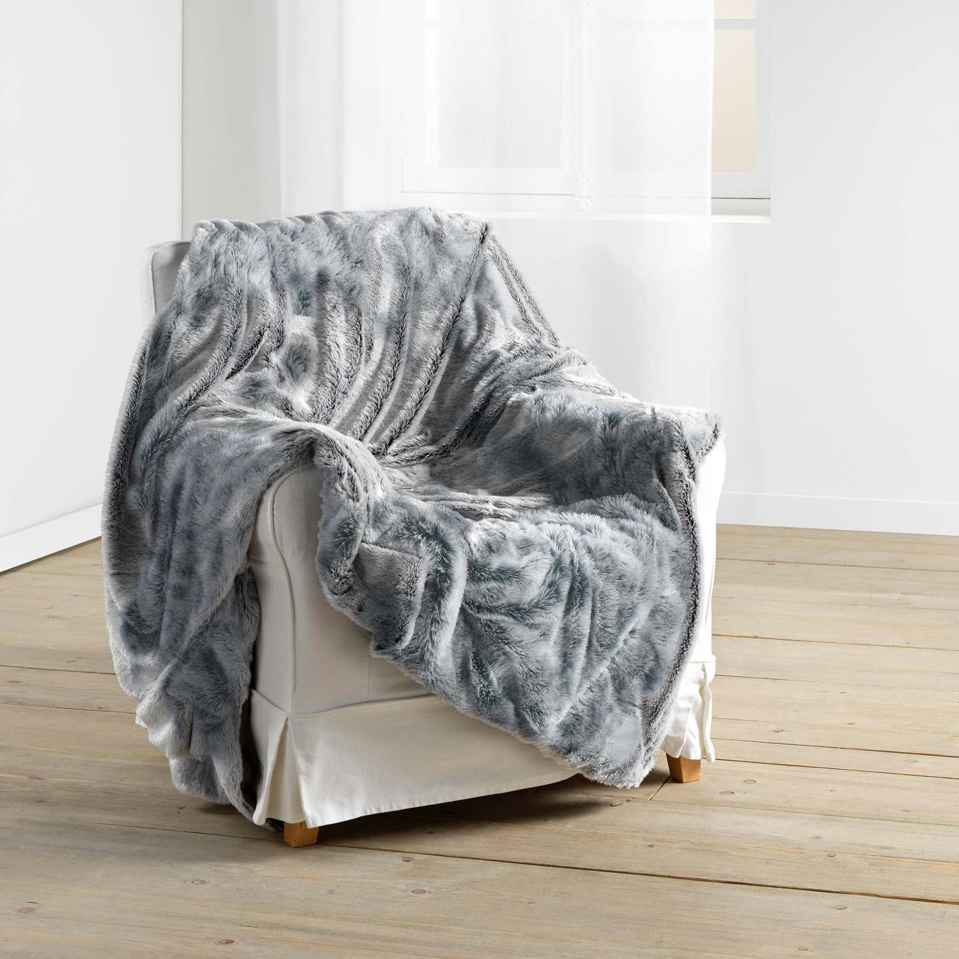 ANTARTIC - Plaid imitation fourrure 180x220cm gris