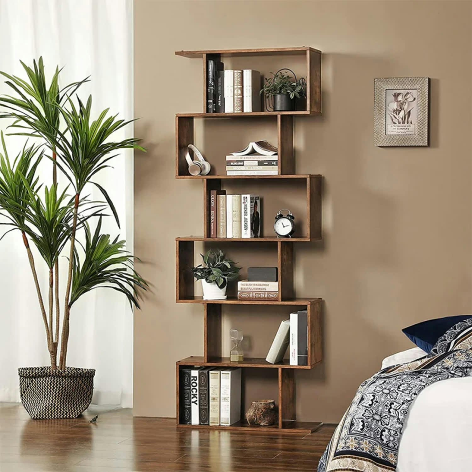 DGIOVAN - Bibliothèque avec 6 étagères effet bois érable 80x25h192 cm