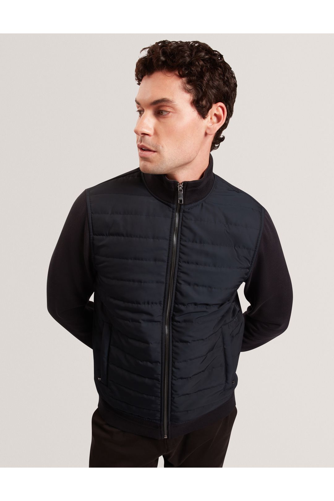 Ted Baker Durano Ls Regular Fit Quilted Funnel Neck Black