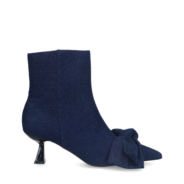 Blauwe denim enkellaarsjes met hak