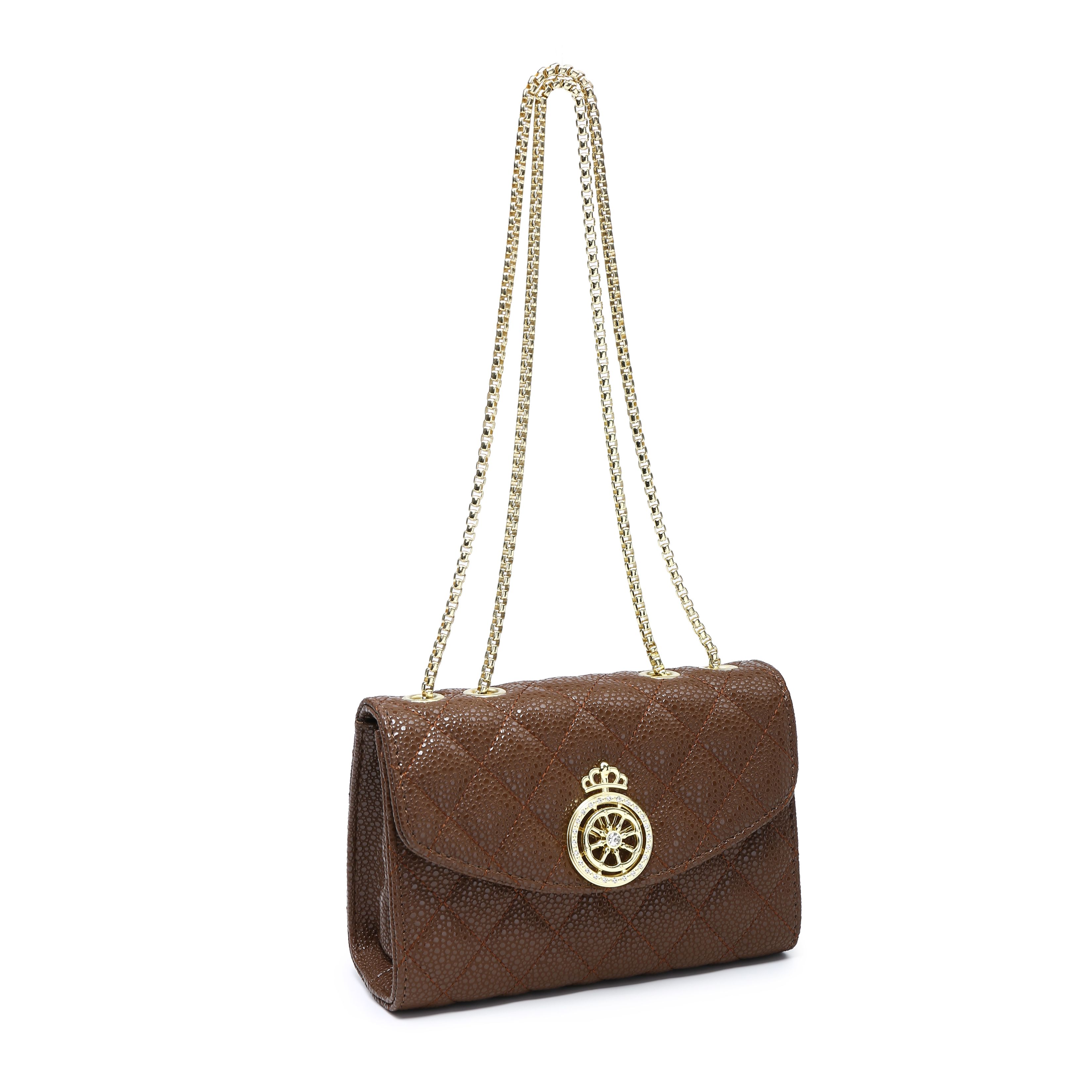 JFY Quilted Check Pattern Crown Badge Cross Body Bag