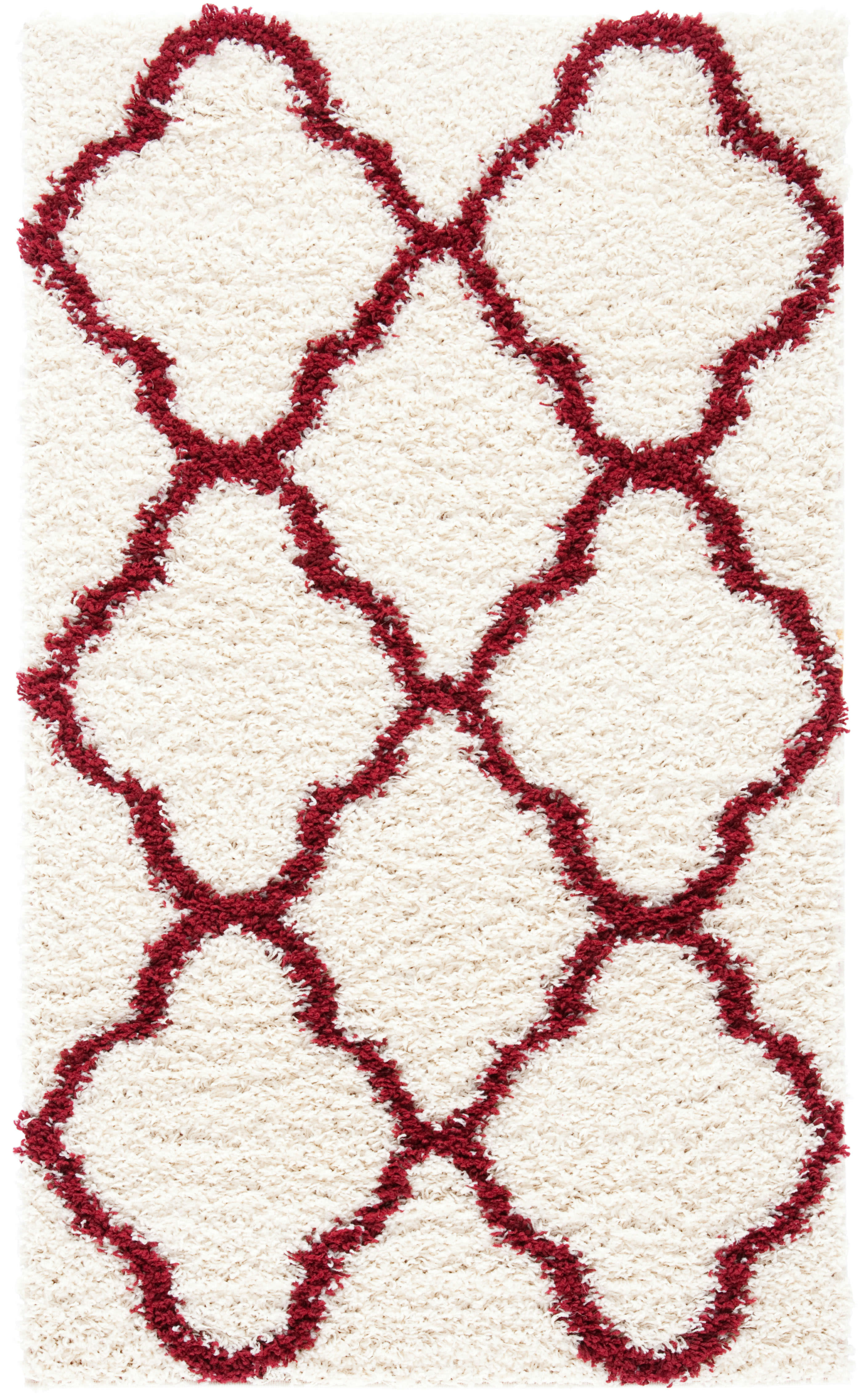 DALLAS SHAG - Tapis de salon interieur en ivoire & rouge, 122 x 183 cm