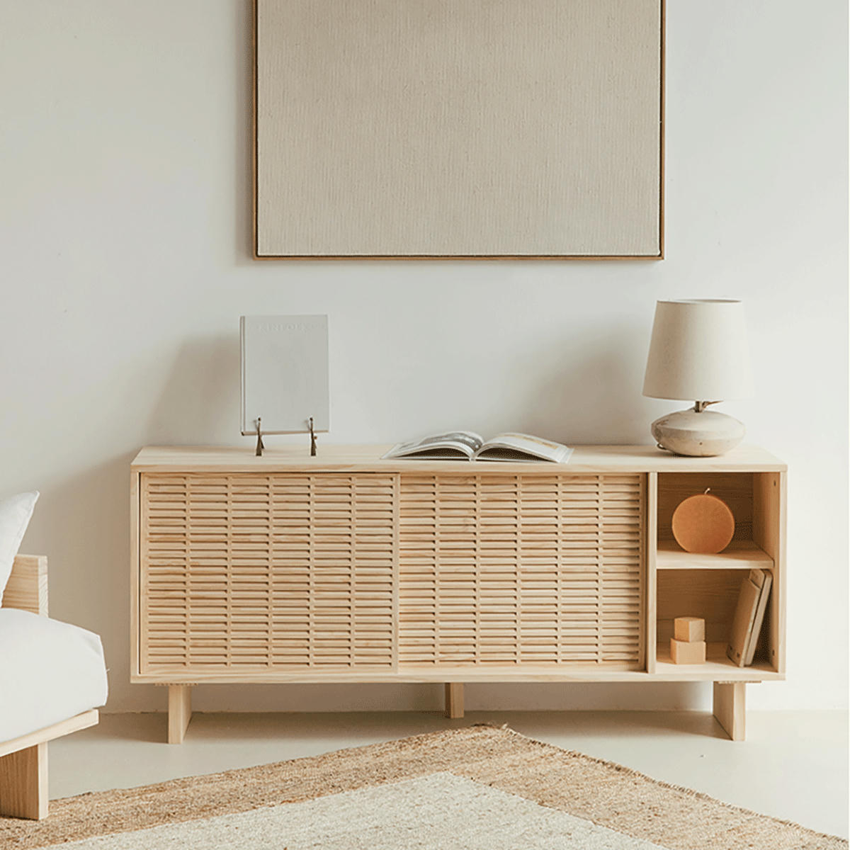 MAHÓN - Buffet en bois massif naturel - deux étagères  - 150 cm