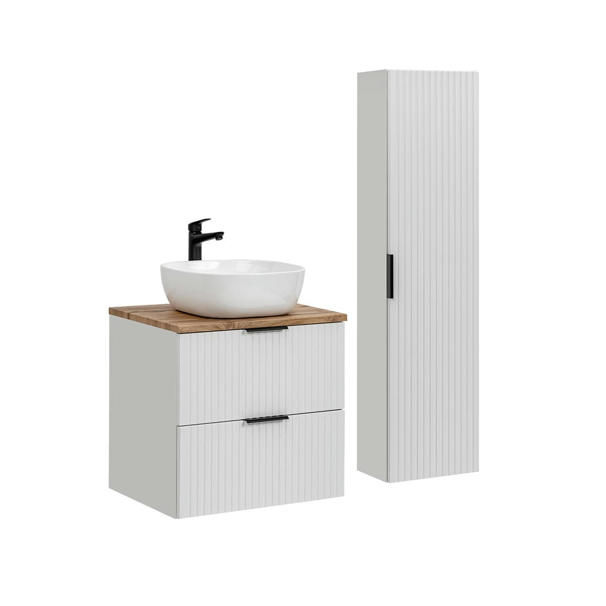 - Ensemble meuble simple vasque 60cm et colonne stratifiés blanc