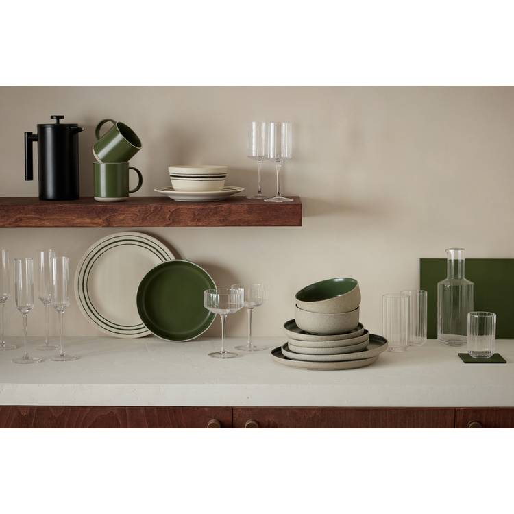 Habitat 12 Piece Raw Edge Speckle Stoneware Dinner Set-Green