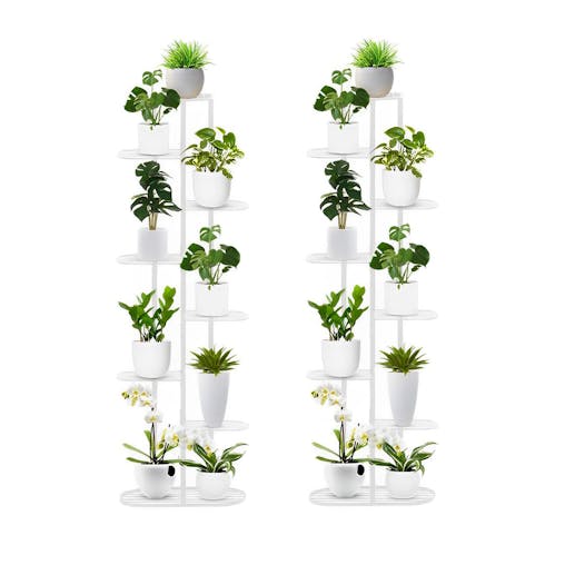 SOGA 2-Pack 8-Tier 9-Pot White Metal Plant Rack Flowerpot Display Stand