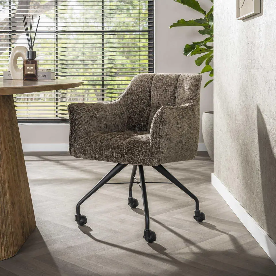 Eetkamerstoel Taupe - Incl. Wieltjes - Hoven - Set van 2