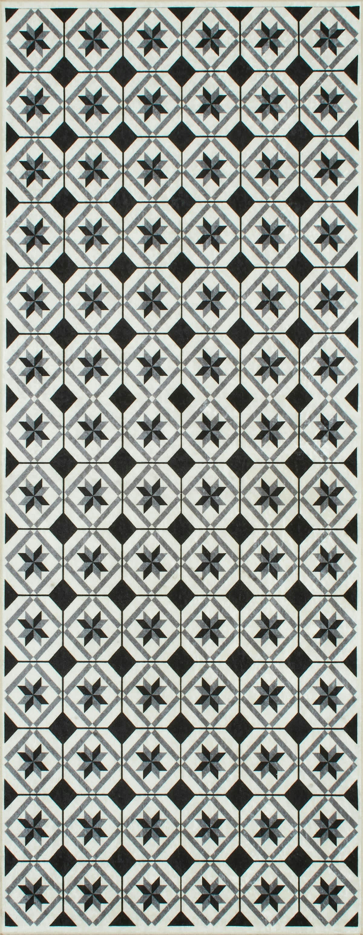 AZULEJO - Tapis de cuisine carreaux de ciment noir 70x180