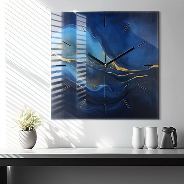 Horloge murale Wallfluent 60x60 cm Aiguilles noires Marbre bleu 1 pcs