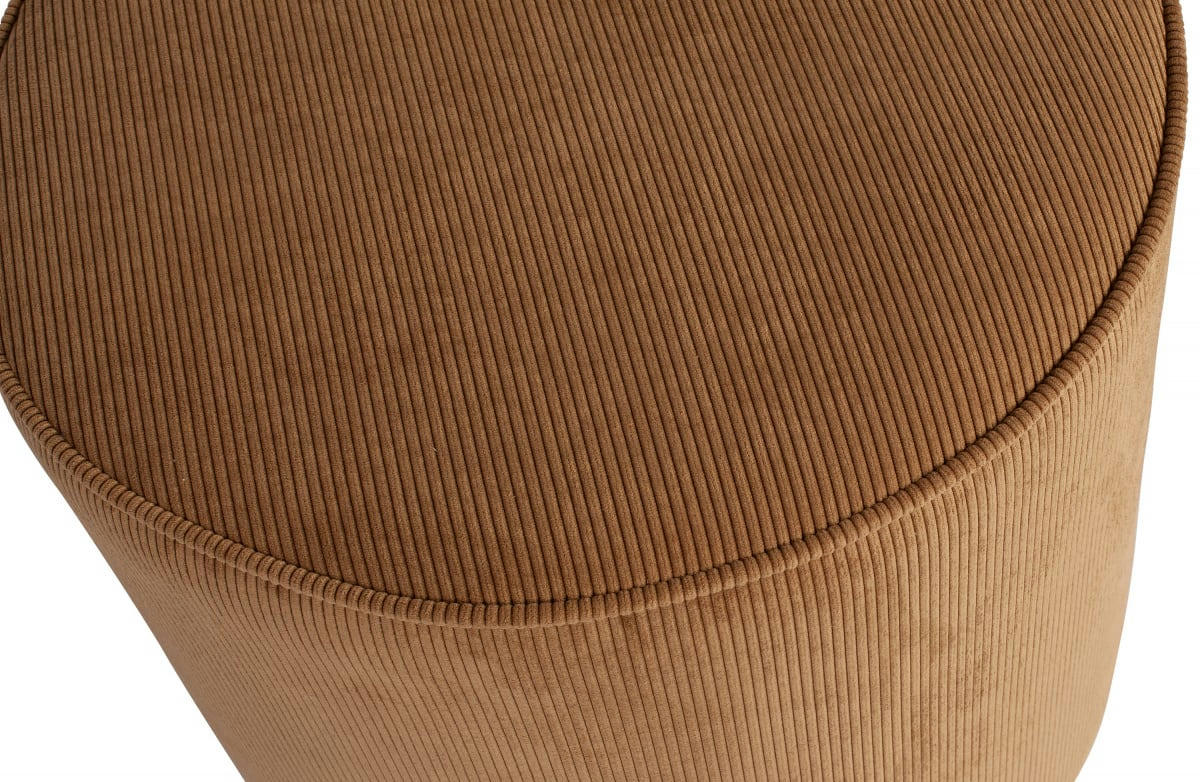 YAELLE - Pouf rond en tissu côtelé gris