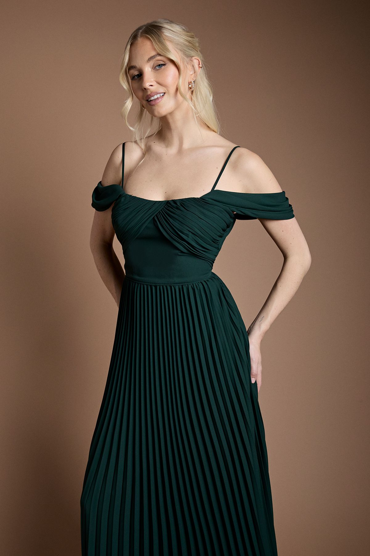 Coast Bardot Pleated Maxi Bridesmaid Dress