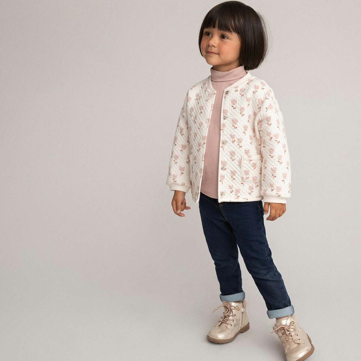 Gilet pressionné et matelassé, imprimé tulipe