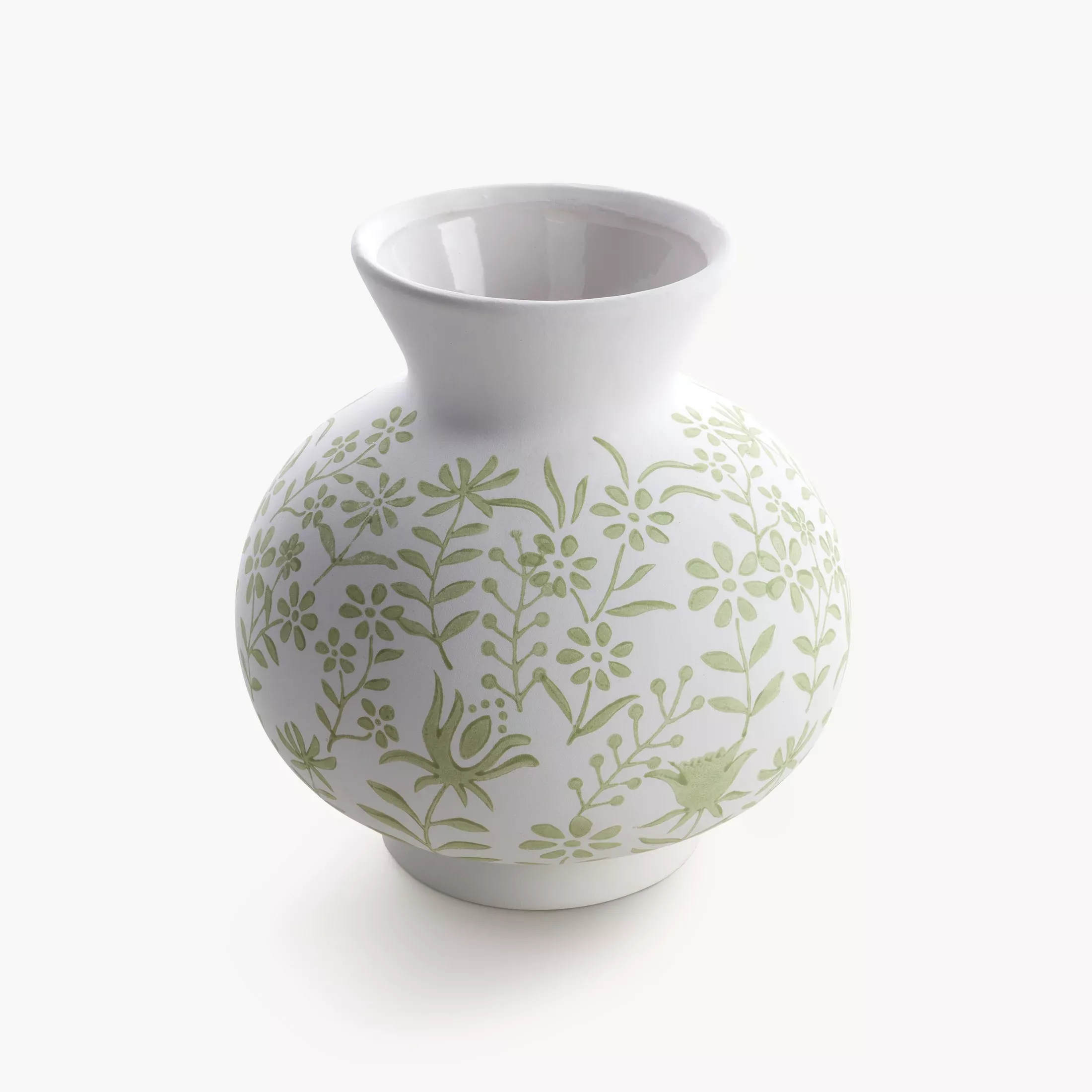 Wazon ceramiczny kremowo-zielony dekoracyjny matowy w drobne kwiatuszki średnica 21x24 cm FLORA - kolekcja FOREST SUMMER