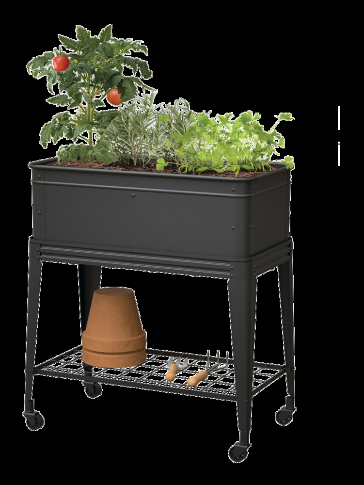 Panacea Raised Garden Planter w/ Wheels & Lower Shelf, 30-in x 15-in x 32-in, Black