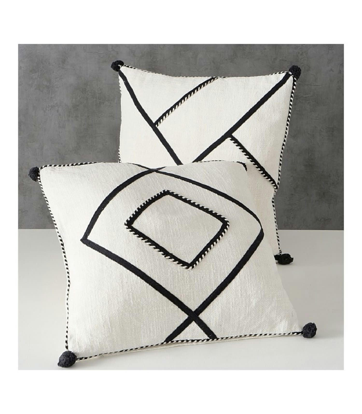 GÉOMÉTRIQUES - Set de 2 coussins en coton noir et blanc motifs géométriques 45x45