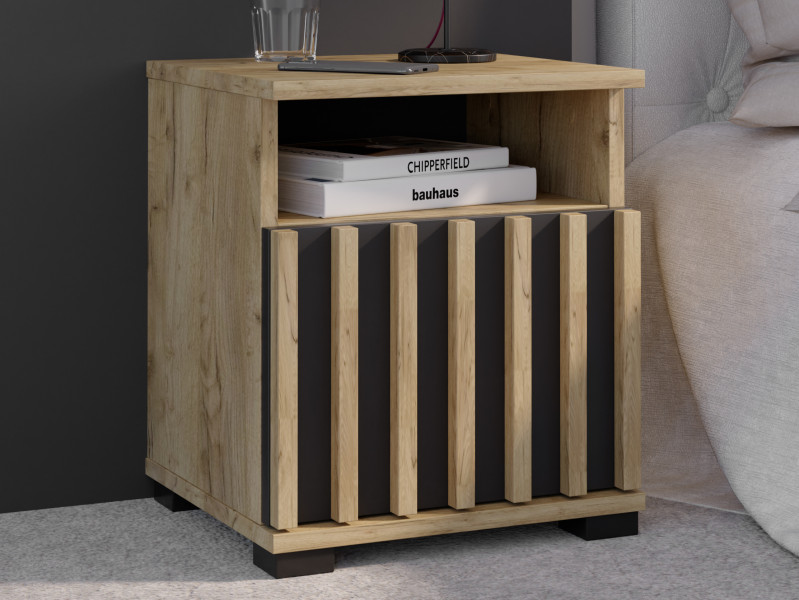 Szafka nocna MONTANA SN40 design z lamelami, dąb craft   czarny
