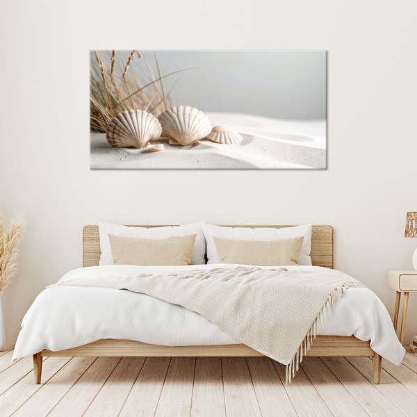 Obraz do salonu kuchni pokoju, Muszle piasek rośliny boho 80x40