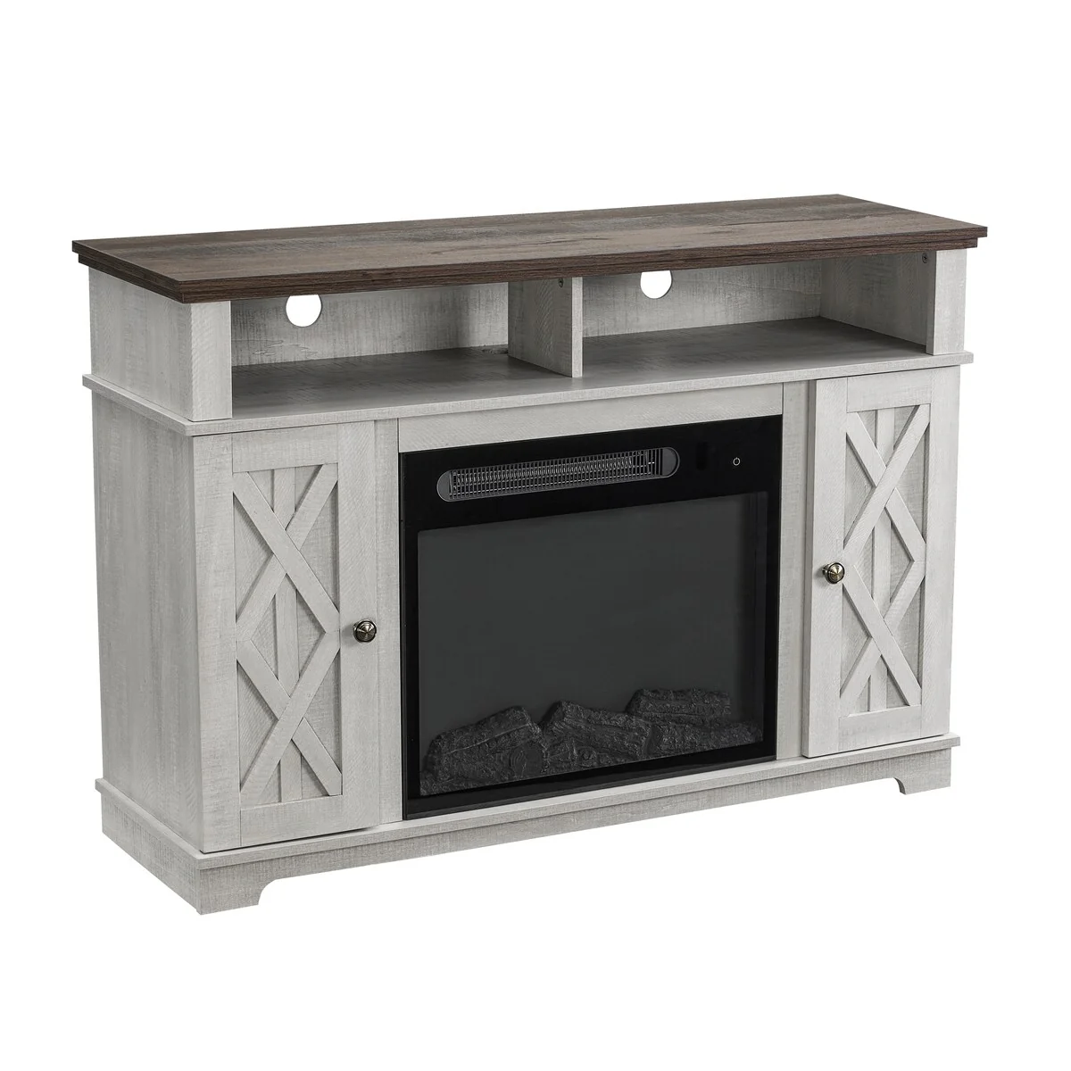 48 in. White TV Stand for TVs up to 55 in. with Electric Fireplace