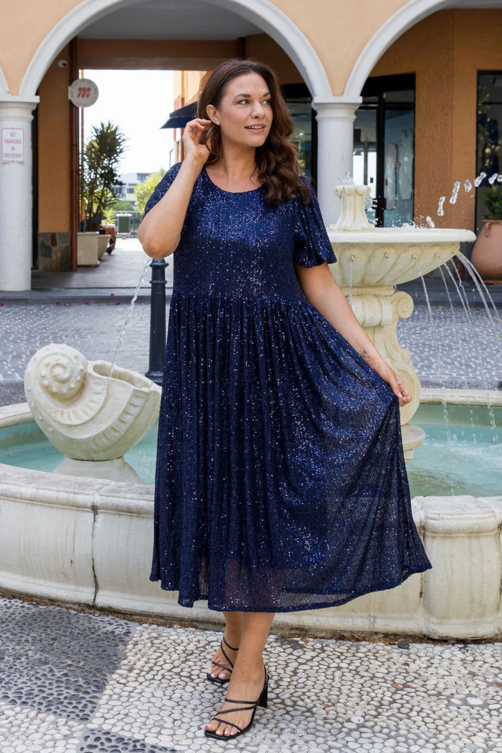 Glimmer Sequin Midi Dress in Navy