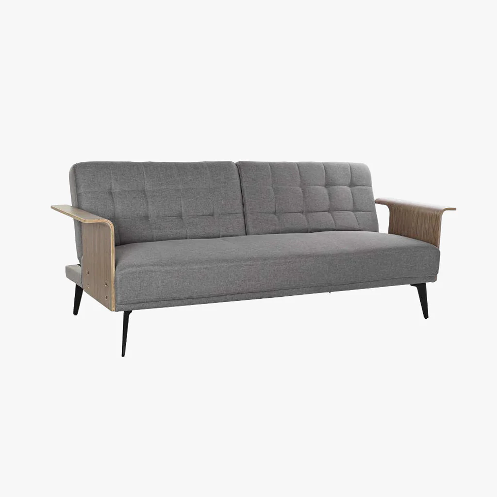 Sofá Cama Cinza com Estrutura em Madeira e Sistema Click-Clack MOVE