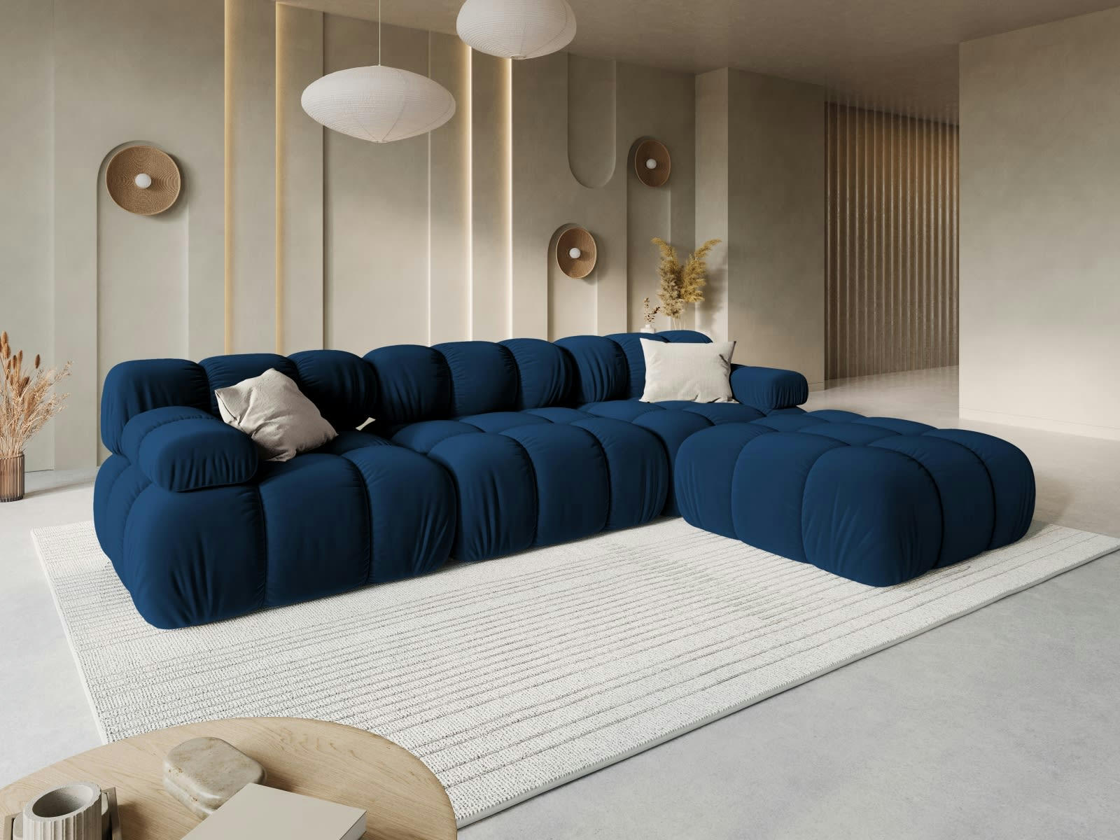 BELLIS - Canapé modulable 3 places en tissu velours bleu roi