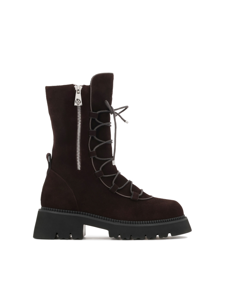 Zippered boots with decorative lacing