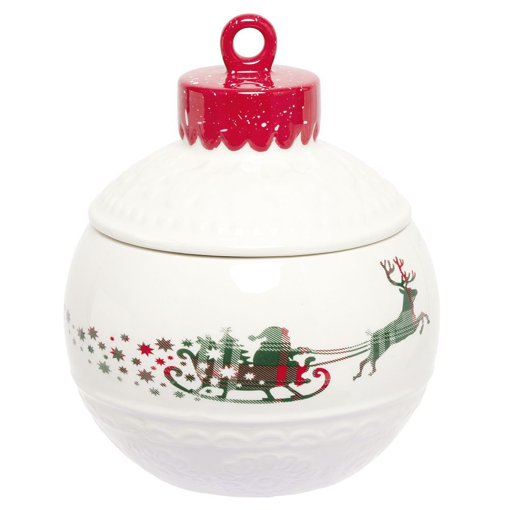 Mini bonbonnière en céramique décor No&euml;l rouge blanc