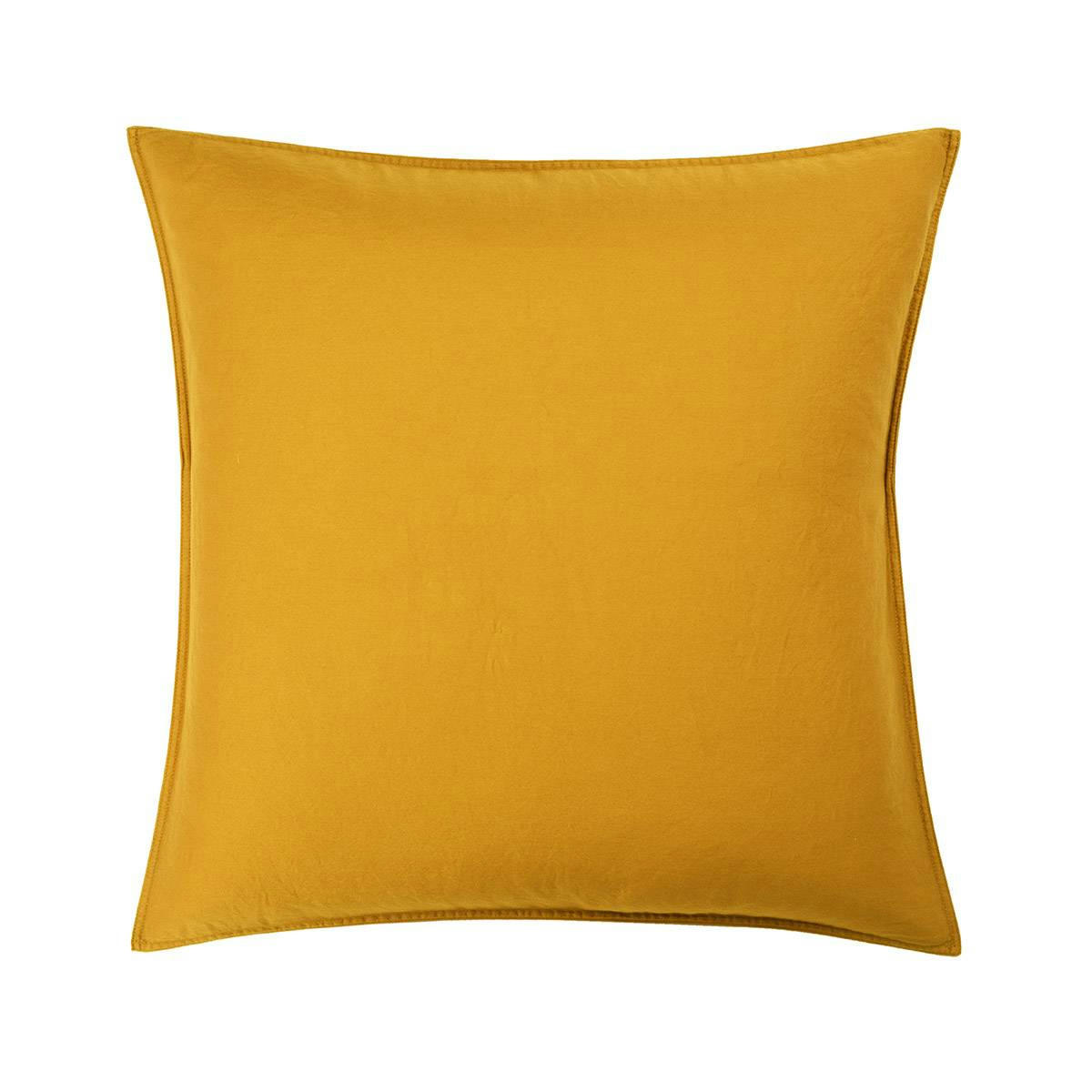 PALERME - Taie d'oreiller en satin de coton lavé jaune 65 x 65 cm