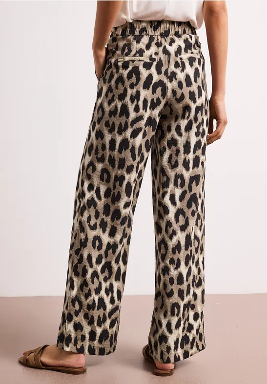 High Waist Wide Leg Hose mit Leo-Print
