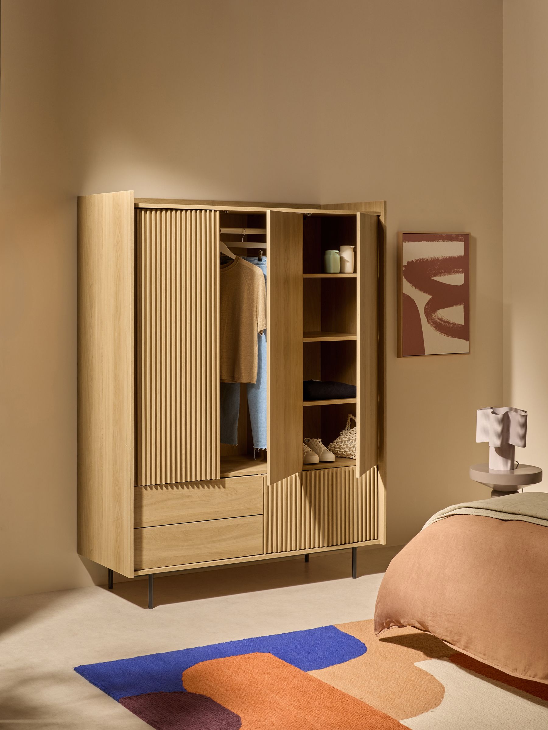 Blaze Triple, 3 drawers Wardrobe in Oak Effect