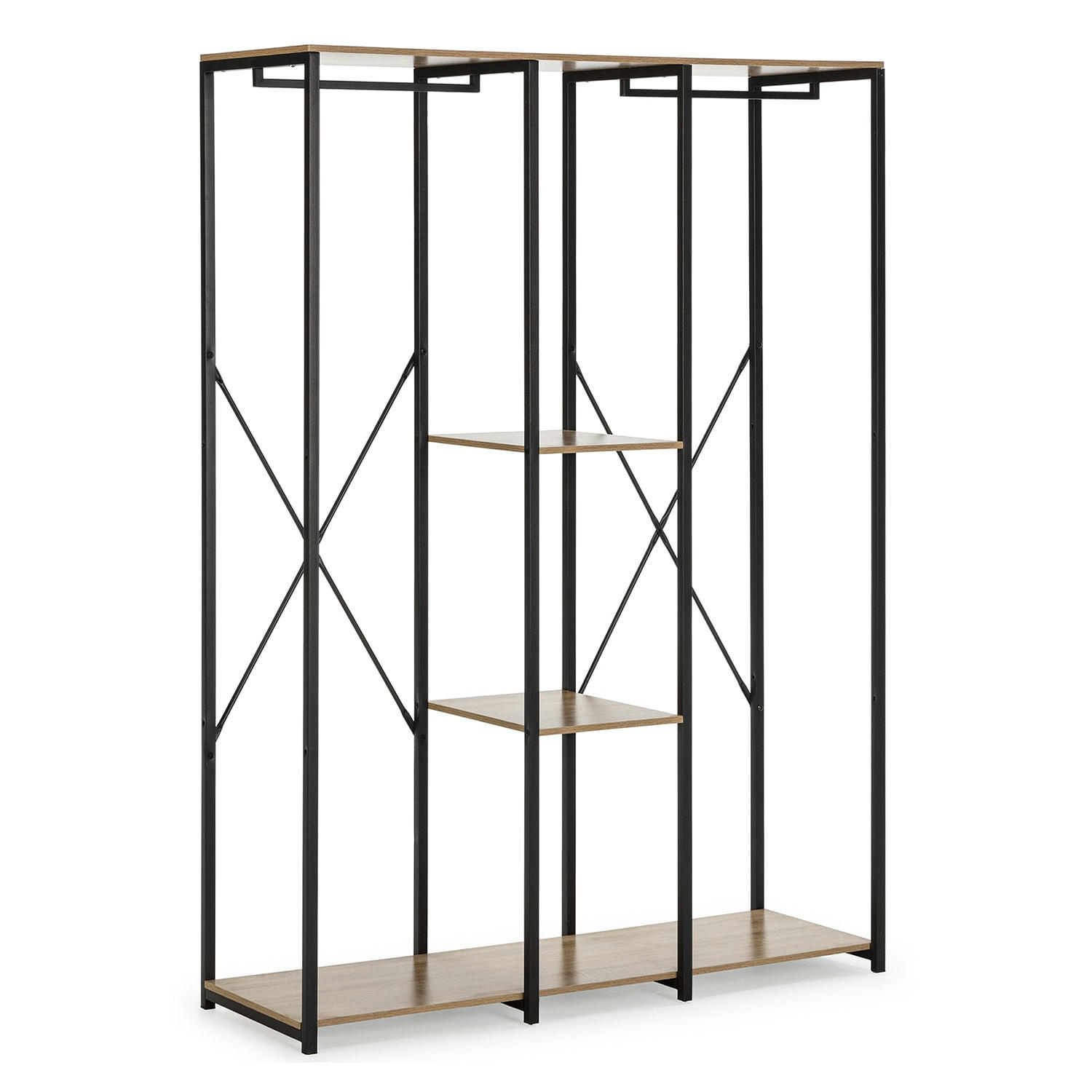 JANA - Dressing 3 étagères 2 barres, couleur chêne/noir