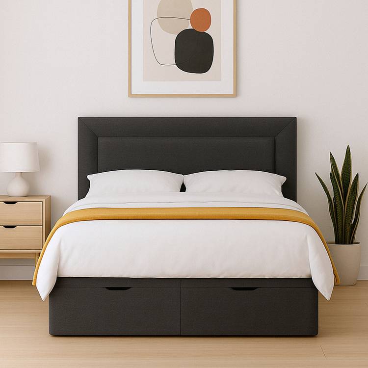 Millbrook Border Double Fabric EndLift Ottoman Bed- Charcoal