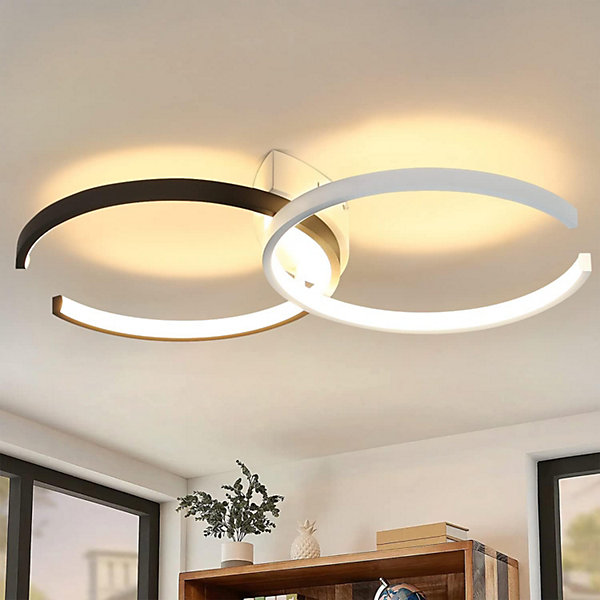 Nettlife Plafonnier LED Noir et Blanc, 24W Lampe de Plafond Moderne, Design 54CM, 3000K Blanc Chaud pour Salon, Chambre d'enfant.
