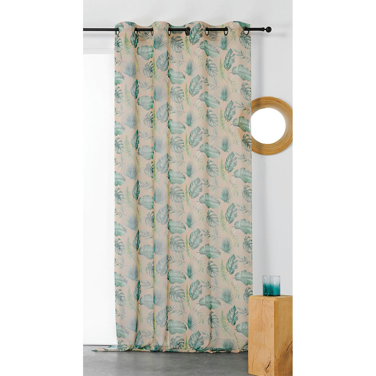 - Voilage tamisant imprimé mini végétaux polyester beige 150x260 cm