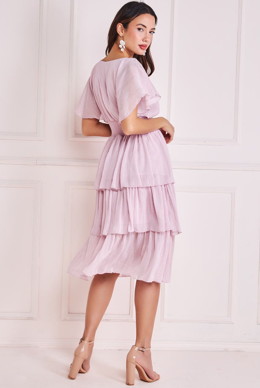 Goddiva Plain Sparkling Chiffon Tiered Dress
