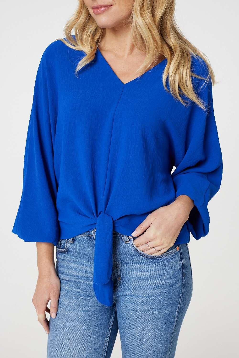 Izabel London Knot Front Relaxed 3/4 Sleeve Blouse