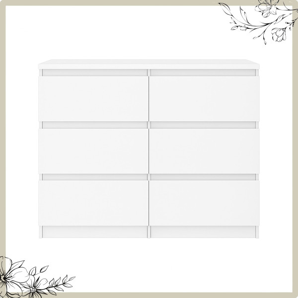 Komoda BASIC 6 szuflad – Biała | 100x75x40 cm