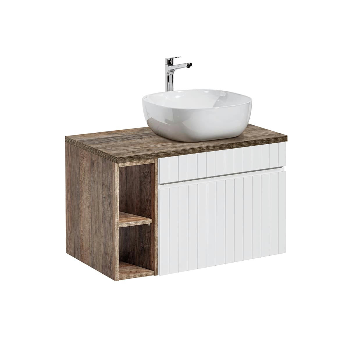 - Meuble simple vasque 80cm 2 niches blanc et naturel