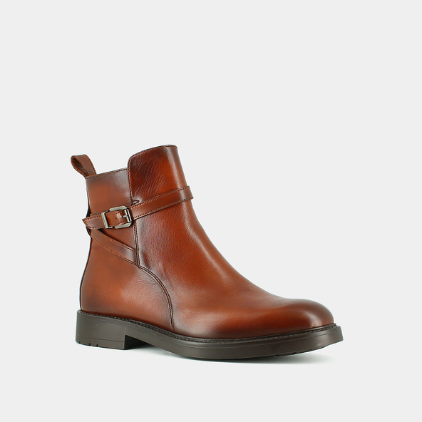 Boots à bouclesen cuir patiné cognac | CLEA