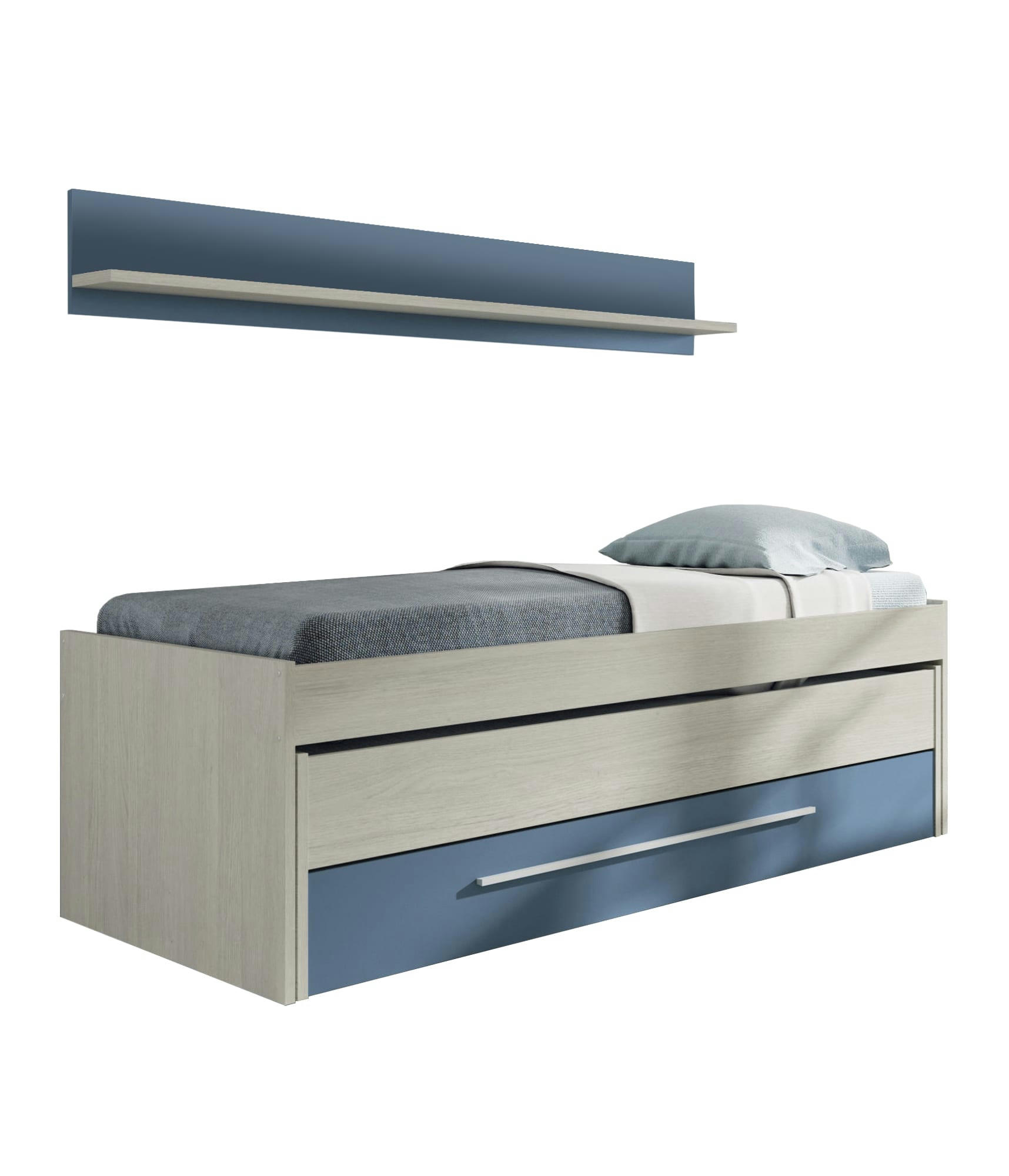 SUNNYVALE - Lit simple effet bois blanc et bleu