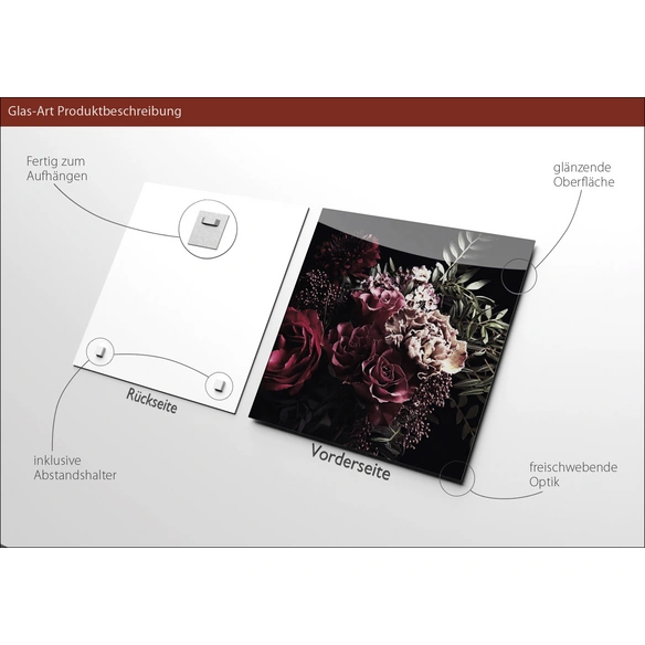 Glasbild »Baroque Flowers VI«, mehrfarbig, Digitaldruck