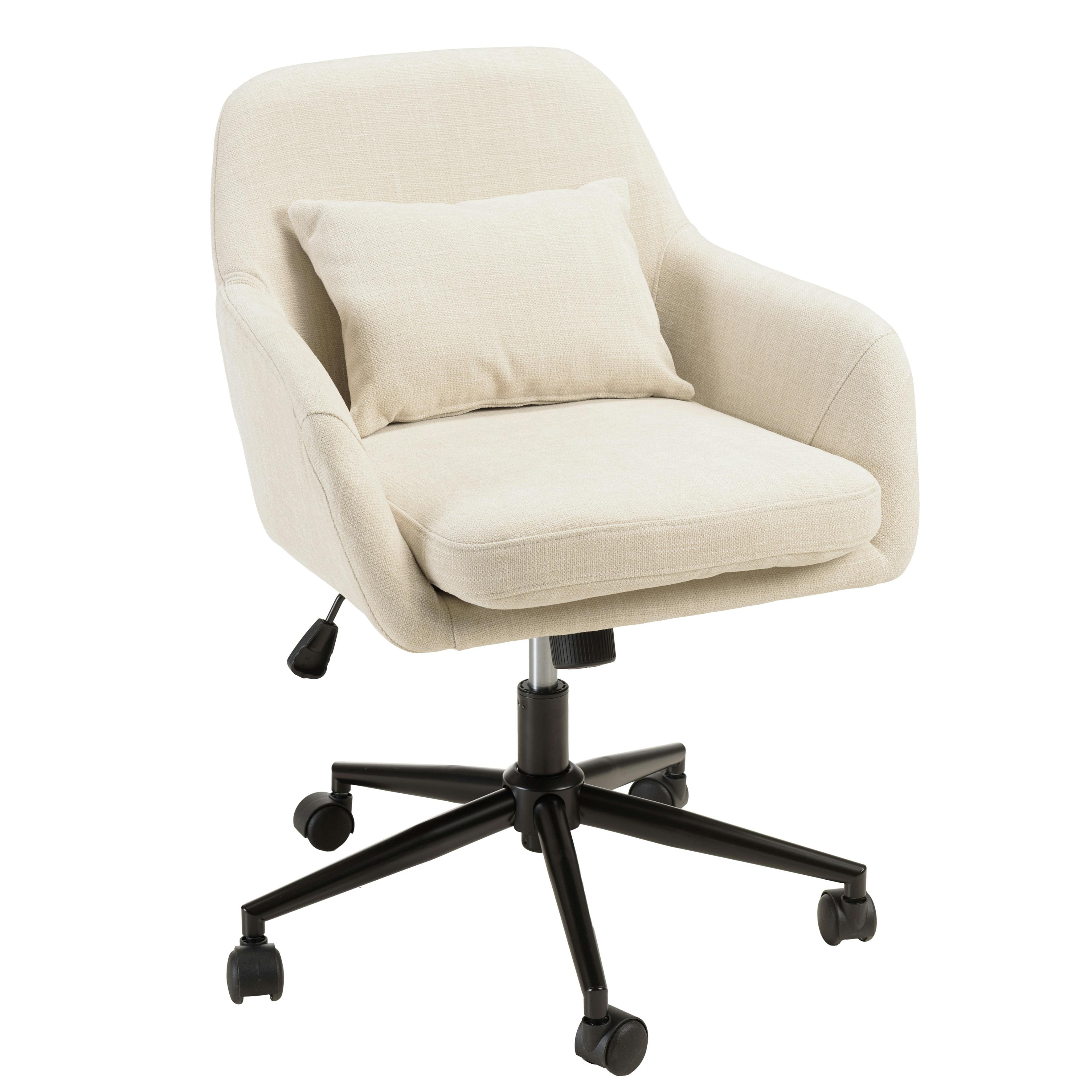 Chaise de bureau à roulettes en tissu beige dossier carré SORANO